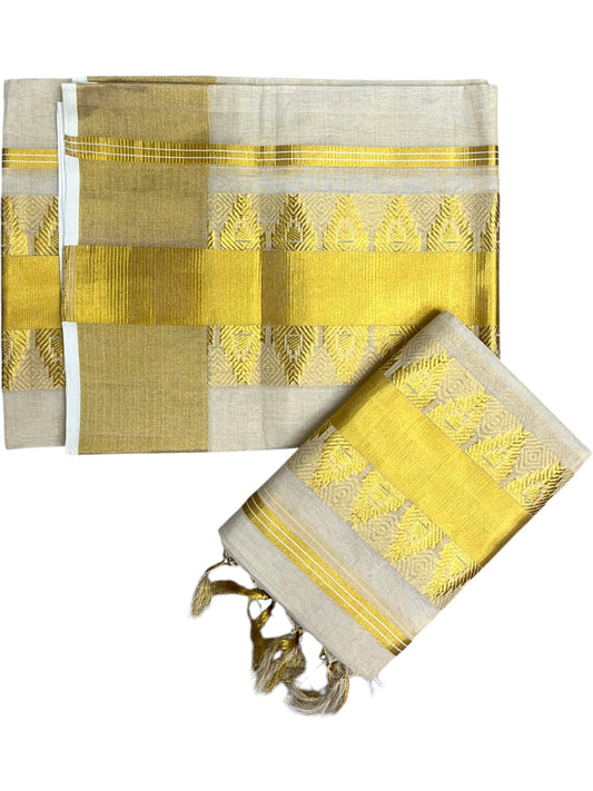 Southloom Premium Tissue Handloom Set Mundu with Temple Design And Kasavu Border (2.80 Mtr) SL632