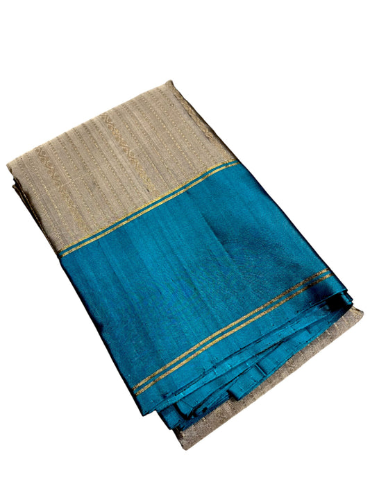 Southloom Pure Handloom Kanchipuram Silk Saree with Butta Work (Grey & Blue)