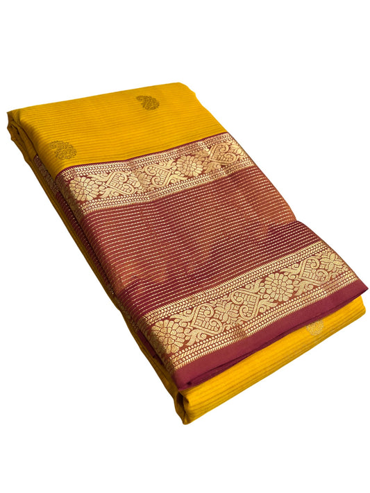 Southloom Pure Handloom Bridal Kanchipuram Silk Saree with Korvai Work (Yellow & Magenta)