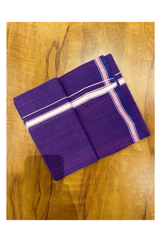 Southloom Premium Handloom Violet Solid Single Mundu (Lungi) with White Border (South Indian Kerala Dhoti)