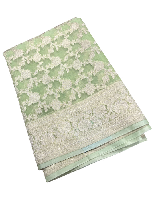 Southloom Cotton Banarasi Silk Saree with Woven Work on Body and Borders(Green)