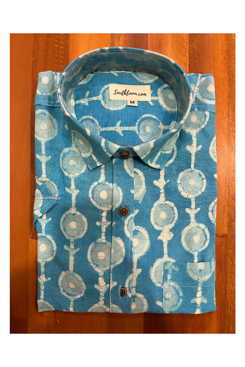 Southloom Jaipur Cotton Light Blue Hand Block Printed Shirt (Half Sleeves)