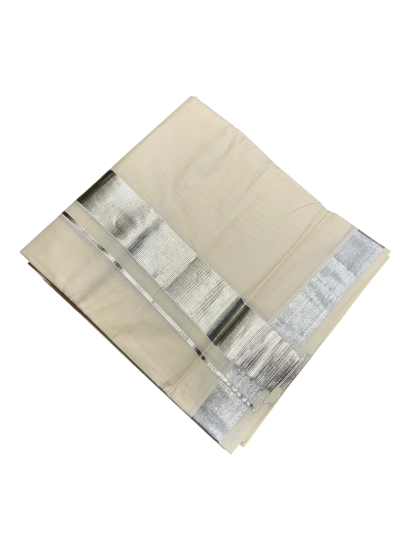 Southloom Kerala Pure Cotton Double Mundu with Silver Line Border (South Indian Dhoti)