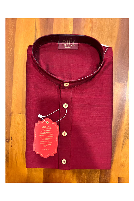 Southloom Semi Silk Short Kurta for Men in Dark Red Colour