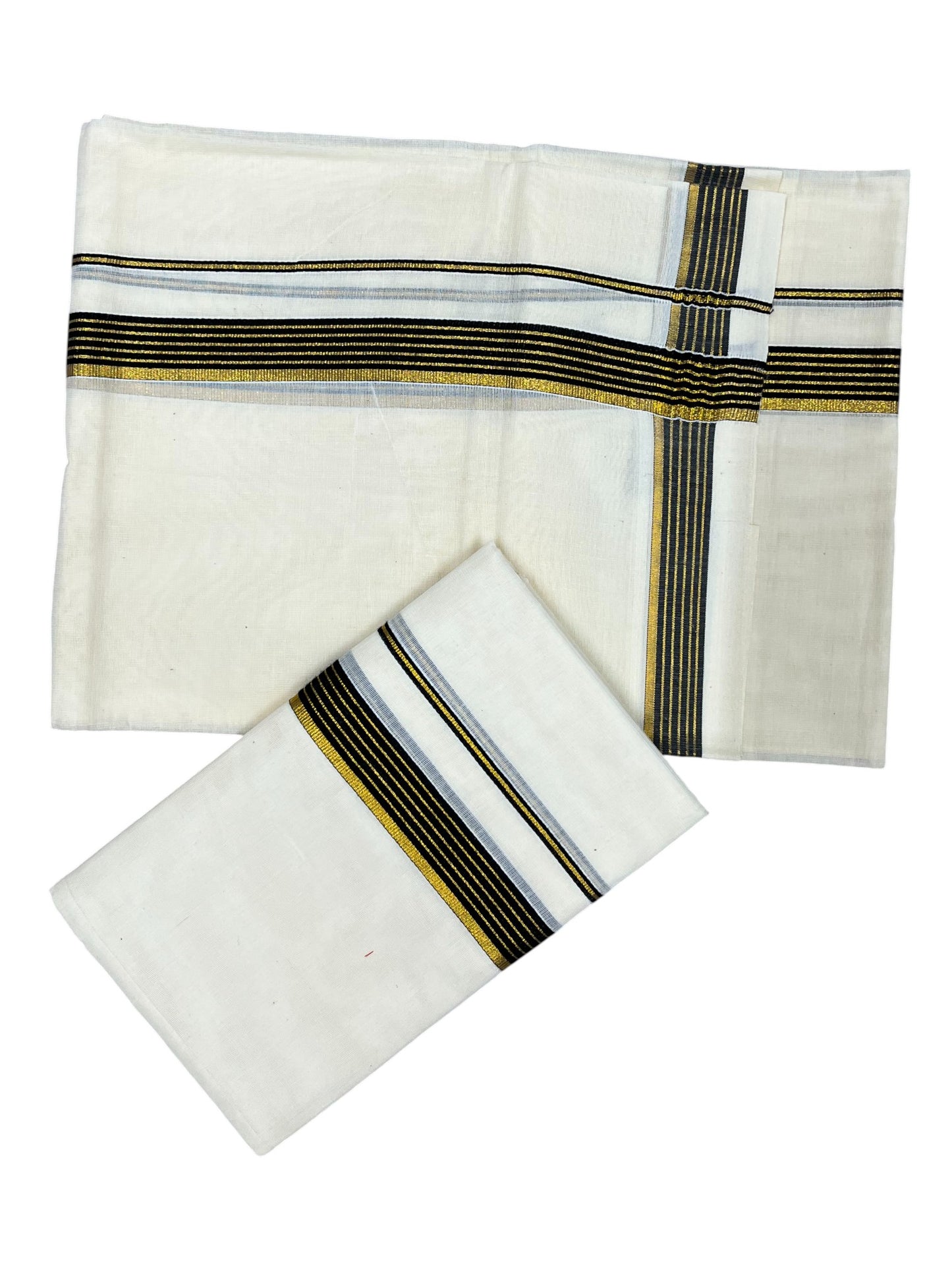 Pure Cotton Kerala Single Set Mundu (Mundum Neriyathum) with Black Kasavu Border in 2.80 Mtrs