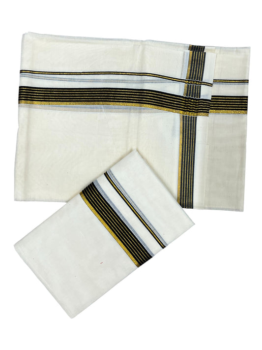 Pure Cotton Kerala Single Set Mundu (Mundum Neriyathum) with Black Kasavu Border