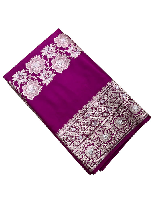 Southloom Pure Banarasi Silk Saree with Woven Work on Body and Borders (Magenta)