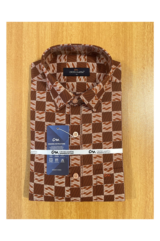 Pure Cotton Brown Printed  Shirt (38 FS)