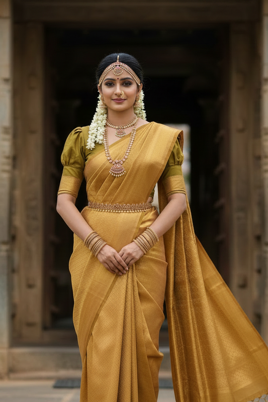 Southloom Premium Semi Silk Zari Work Brocade Saree in Bridal Gold with Matching Pallu