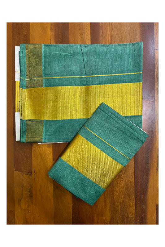 Southloom Tie & Dye - Half & Half Multi Colour Green Design Set Mundu (Mundum Neriyathum) with Super Soft Cotton