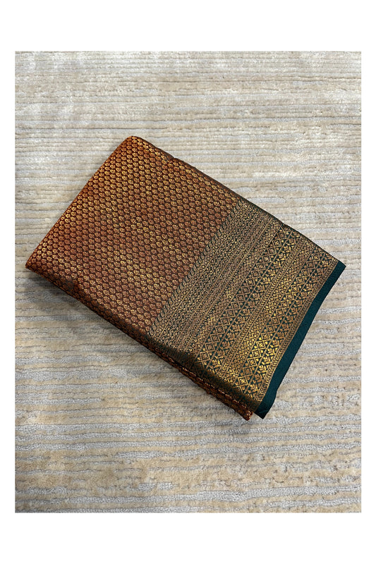 Southloom Brocade Silk Bridal Saree WIth Woven Borders and Blouse Piece in Maroon and Green