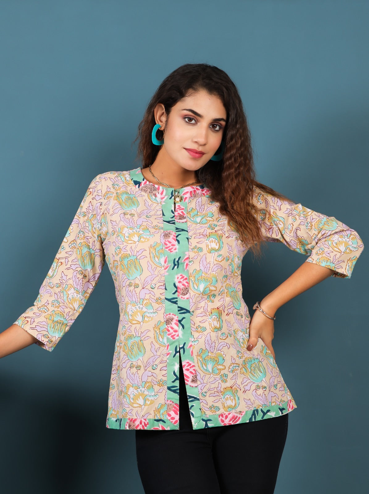 Southloom Jaipur Cotton Floral Hand Block Printed Top