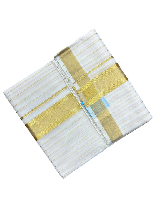 Southloom Premium Handloom Cotton Double Mundu with Gold Kasavu And Gold Lines on Body & Border