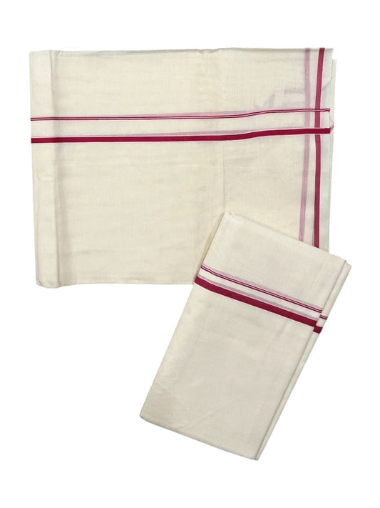 Kerala Cotton Mundum Neriyathum Single (Set Mundu) with Magentha Puliyilakkara