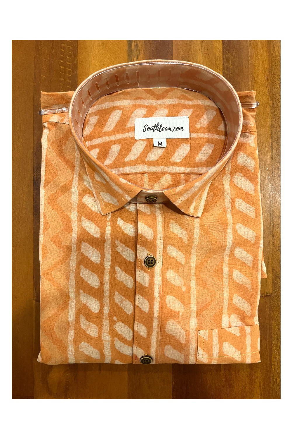 Southloom Jaipur Cotton Orange Hand Block Printed Shirt (Full Sleeves)