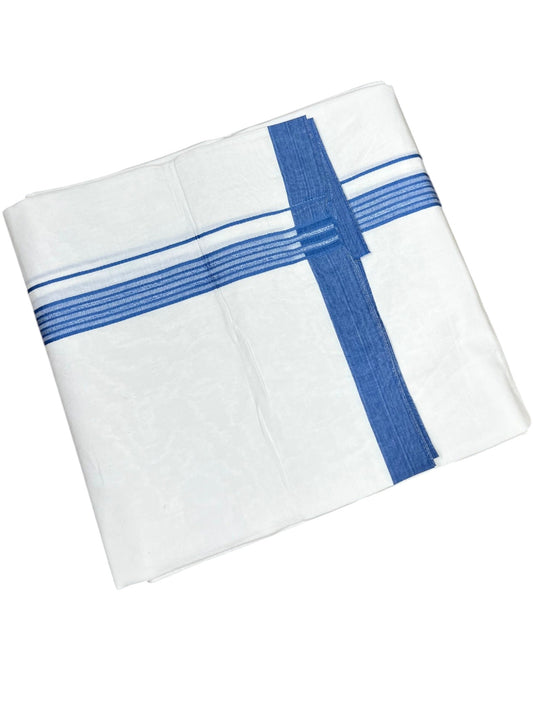 Southloom Pure White Single Cotton Mundu with Blue Border (South Indian Kerala Dhoti)