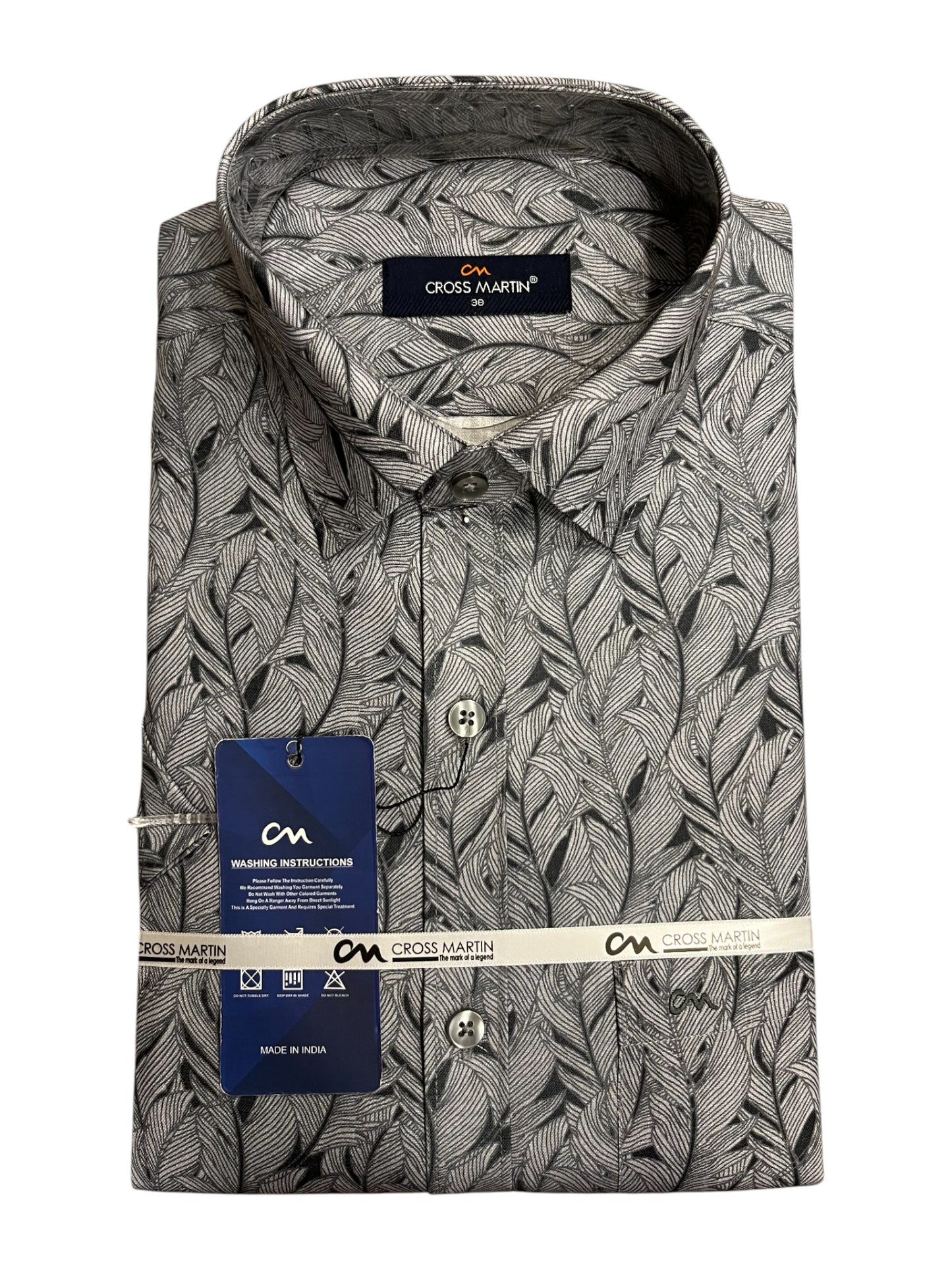 Southloom Pure Cotton Gray Printed Shirt (38 HS)