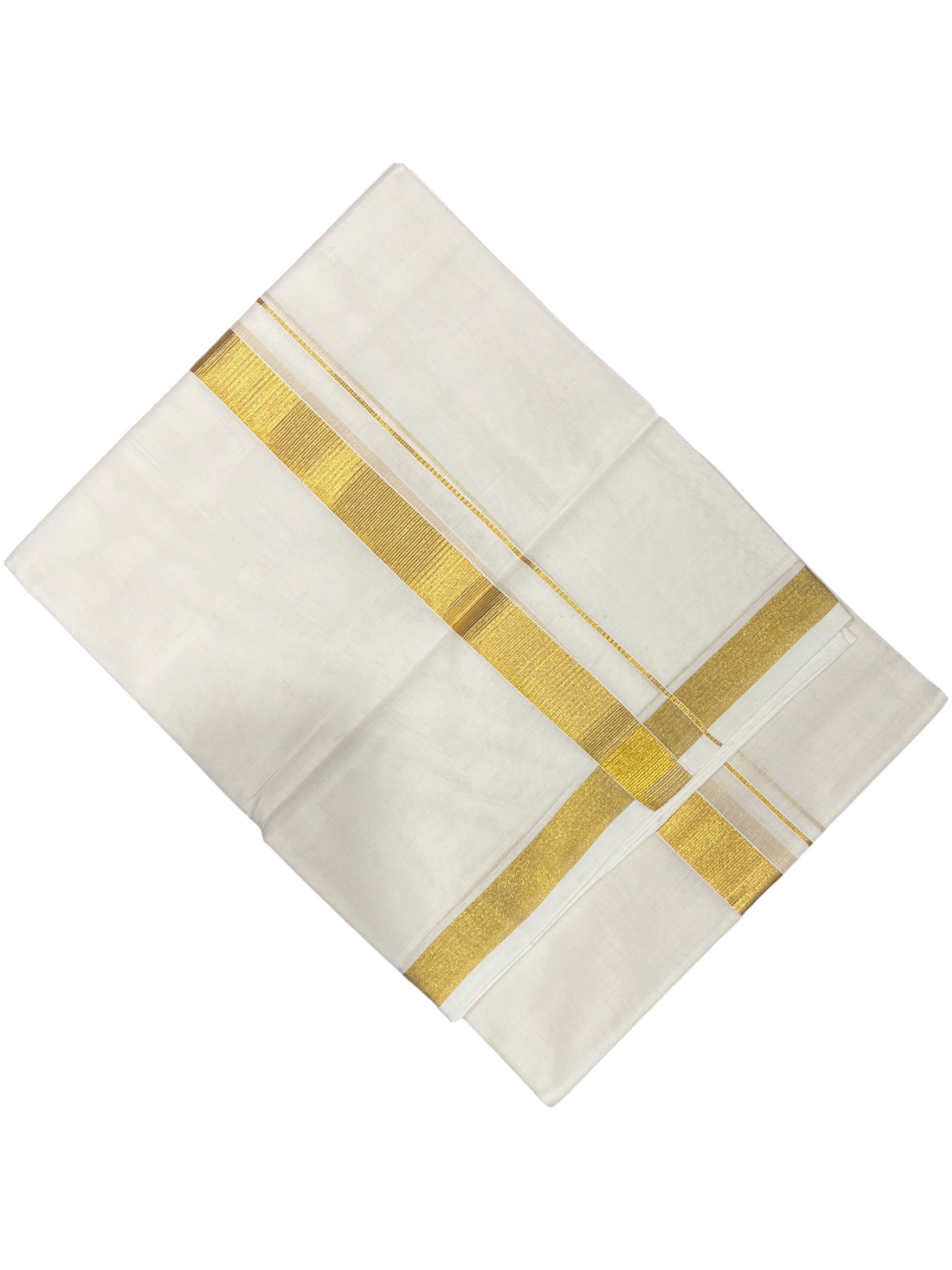 Southloom Premium Handloom Cotton Double Mundu with Gold Kasavu Border