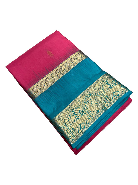 Southloom Premium Bridal Handloom Kanchipuram Silk Saree With Korvai Works (Pink & Blue)