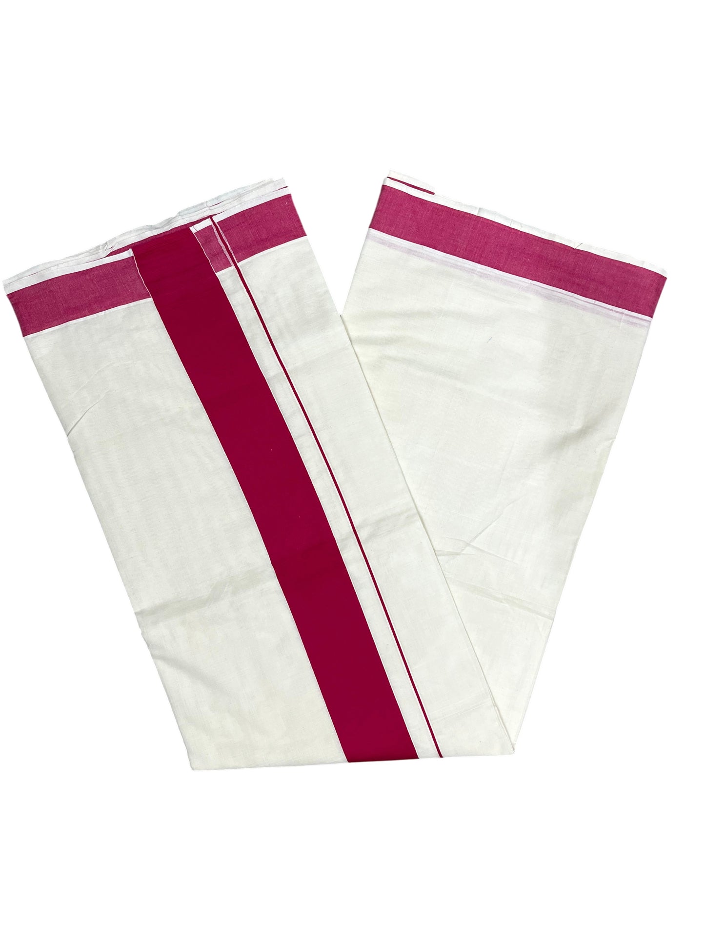 Southloom Kerala Pure Cotton Plain Kasavu Saree with Pink Border 3 inch