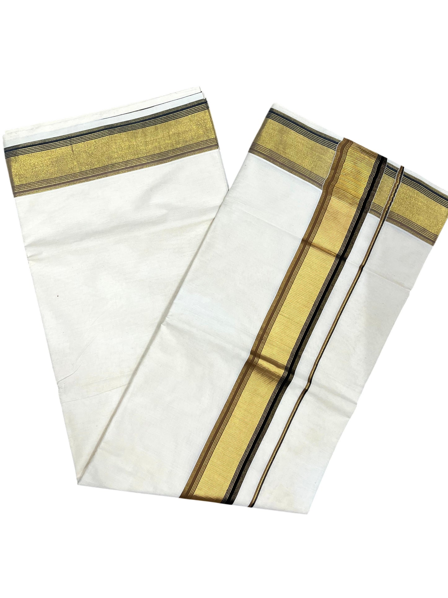 Southloom Kerala Cotton Kasavu Saree with Black And Mustard Yellow Border