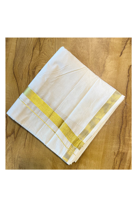 Pure Cotton Mundu with Golden Lines and Golden Border (South Indian Kerala Dhoti)