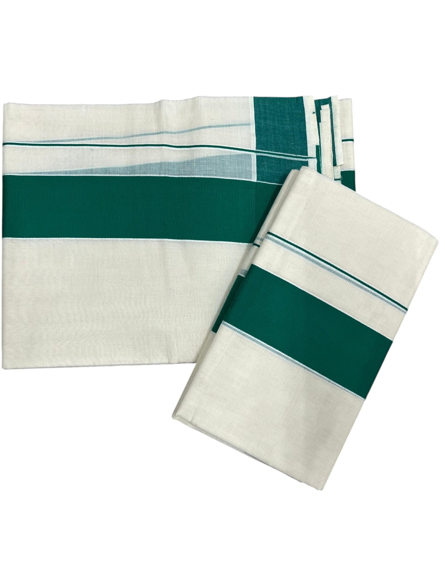 Southloom Kerala Cotton Mundum Neriyathum Single (Set Mundu) with Green Border 2.80 Mtrs