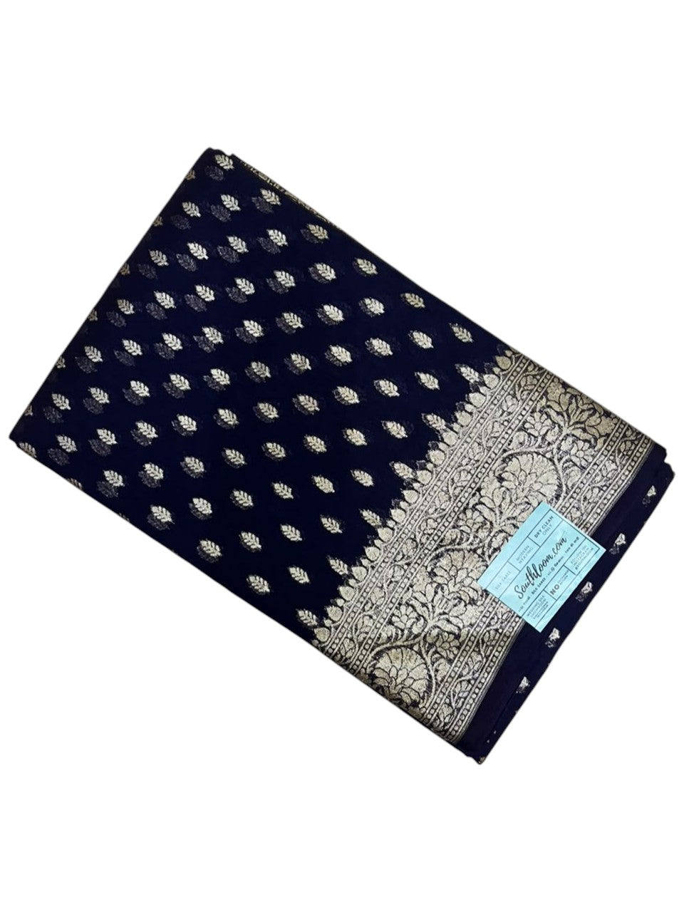 Southloom Cotton Banarasi Silk Saree with Woven Work on Body and Borders (Blue)