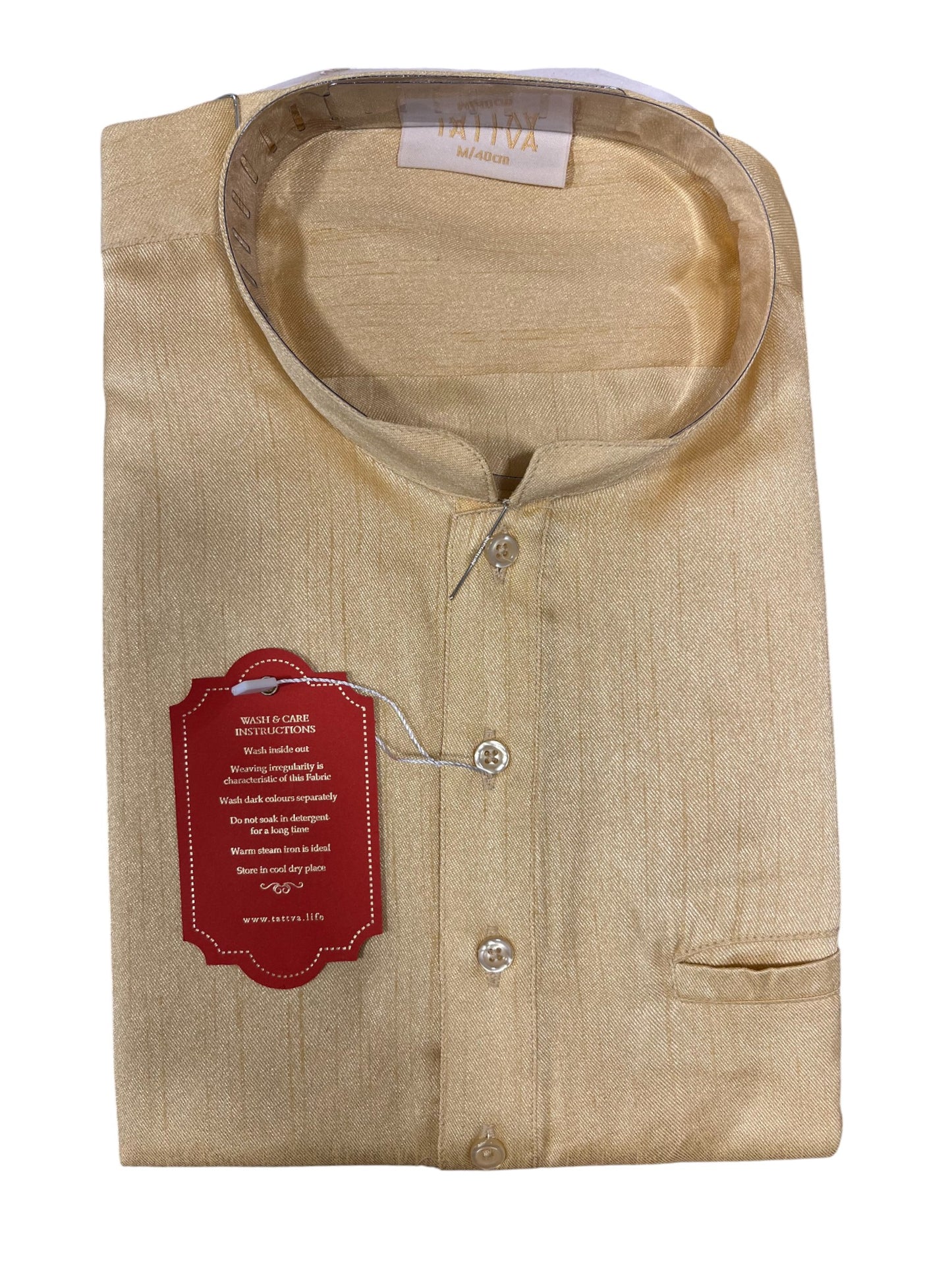 Southloom Beige Woven Patterns Semi Silk Short Kurta for Men