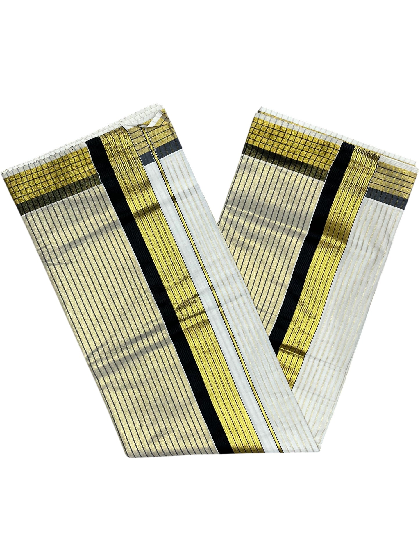 Southloom Kerala Pure Cotton Saree with Stripes on Body and Borders in Black SL334
