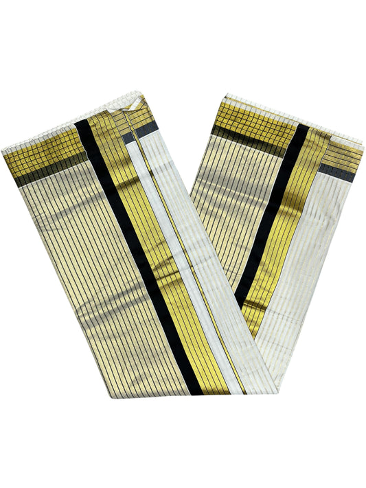 Southloom Kerala Pure Cotton Saree with Stripes on Body and Borders in Black SL334