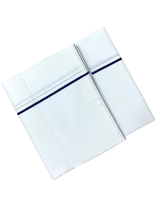 Southloom Pure White Cotton Single Eerkkil Kara Mundu with Blue Border (South Indian Kerala Dhoti)
