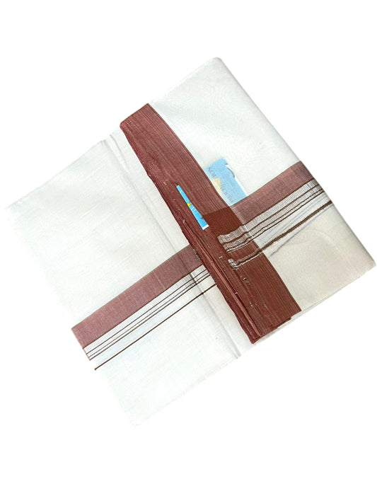 Southloom Balaramapuram Unakkupaavu Premium Handloom Cotton Double Mundu with Silver Lines and Brown Border