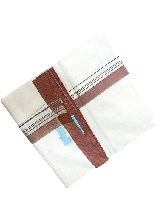 Southloom Balaramapuram Unakkupaavu Premium Handloom Cotton Double Mundu with Silver Lines and Brown Border