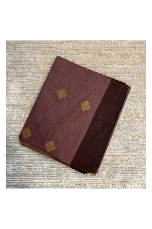 Southloom Kerala Cotton Saree with Floral Woven Works Across Body in Brown