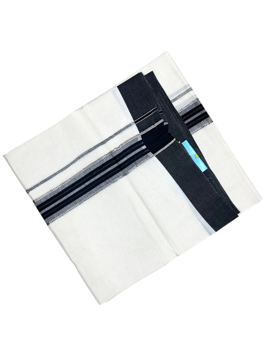 Southloom Kerala Pure Cotton Double Mundu with Silver Lines and Grey and Black Border with (South Indian Dhoti)