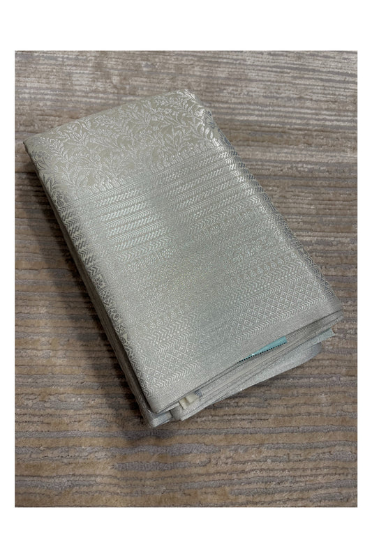 Southloom Banarasi Silver Zari Brocade Work Silk Saree in Grey Pastel Shade