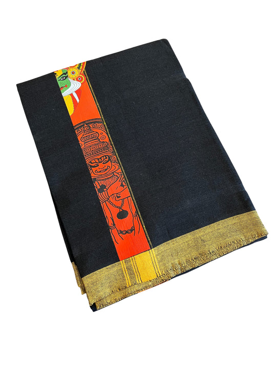 Southloom Black Printed Kathakali & Theyyam Single Mundu / Otta Mundu (South Indian Kerala Dhoti)