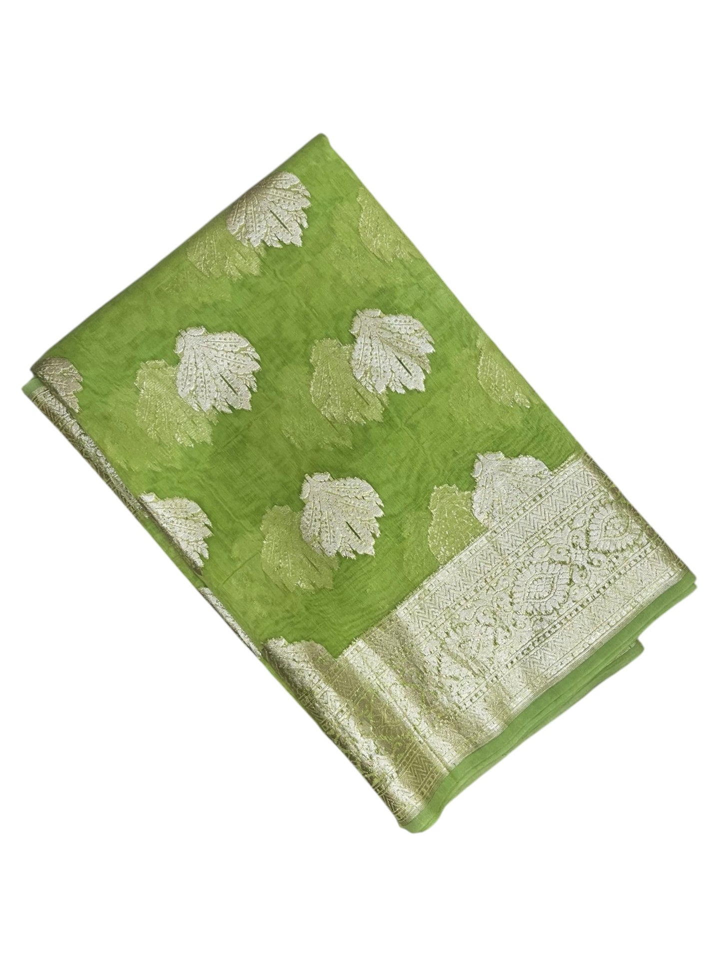 Southloom Cotton Banarasi Silk Saree with Woven Work on Body and Borders (Green)