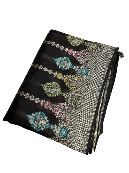 Southloom Banarasi Silk Saree with Woven Work on Body and Borders (Black & Brick Red)