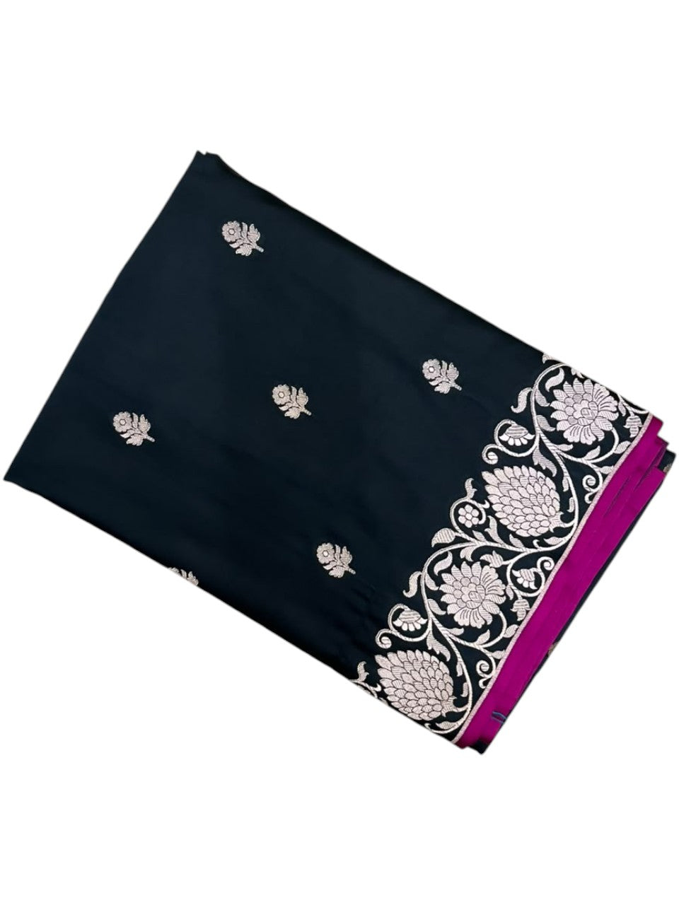 Southloom Satin Banarasi Silk Saree with Woven Work on Body And Borders In Black