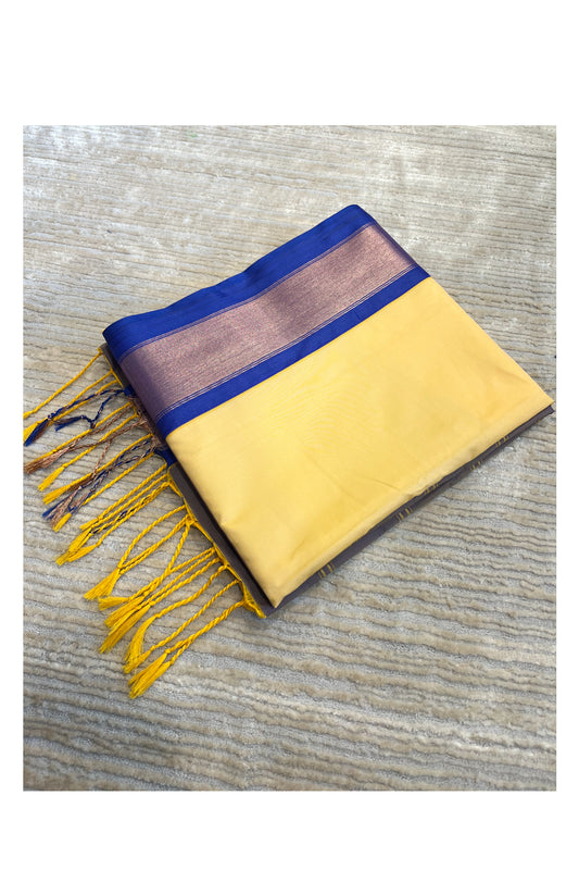 Southloom South Silk Pattu Saree With Beige Body and Blue Pallu