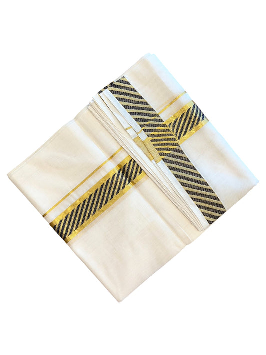 Southloom Premium Handloom Cotton Gold Kasavu Double Mundu with Gold and Black Border