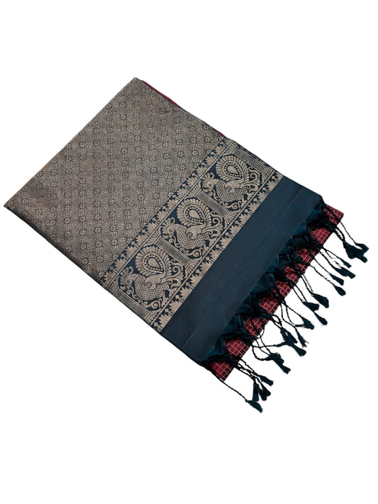Southloom Pure Handloom Bridal Kanchipuram Silk Saree with Korvai Work (Blue & Maroon)