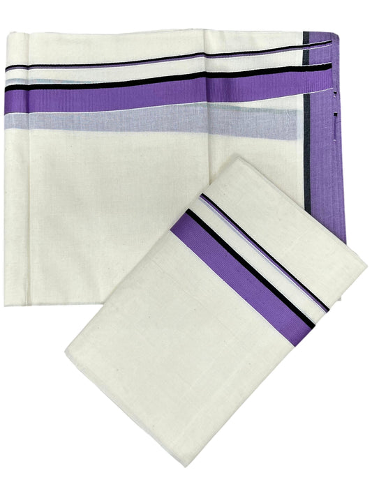 Southloom Pure Cotton Kerala Single Set Mundu (Mundum Neriyathum) Lavender Border 2.80 Mtr SL345