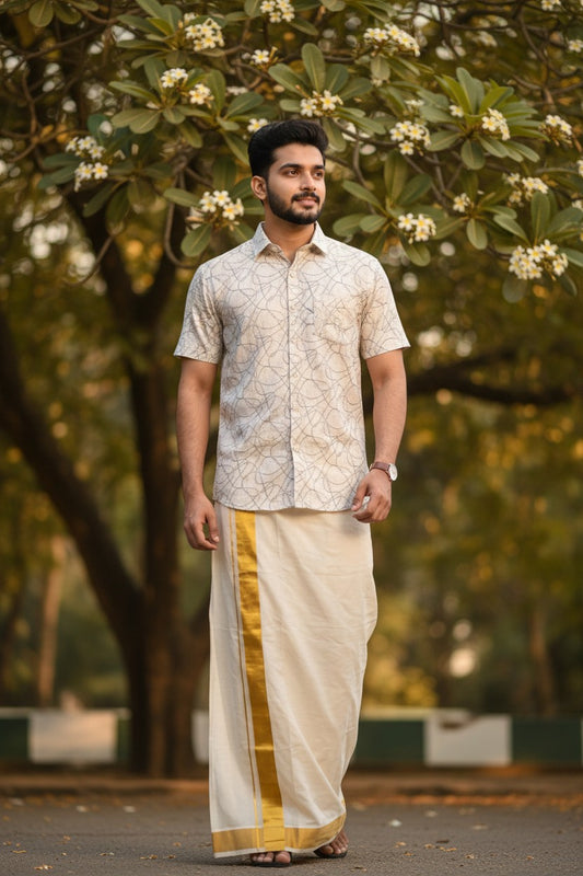 Southloom Pure Cotton Off-White Printed Shirt SLSHIRT 40 HS