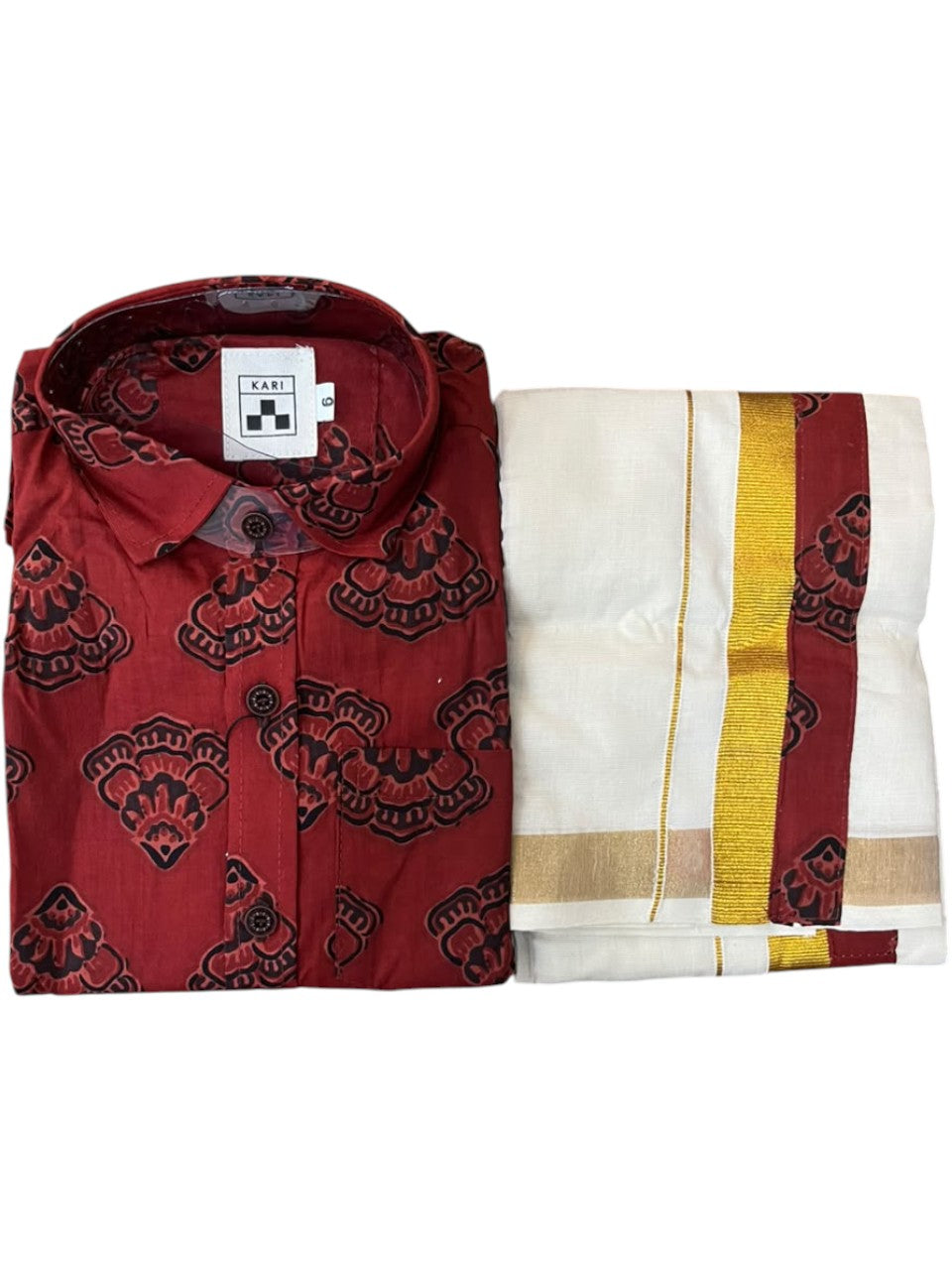 Southloom Cotton Floral Printed Kids's Combo (Shirt + Velcro Mundu) SLKCOMBO