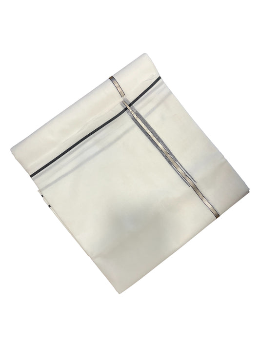 Pure White Cotton Double Mundu with Silver and Black Chutti Kara (South Indian Dhoti) (Copy)