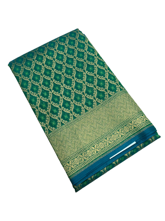 Southloom Cotton Banarasi Silk Saree with Woven Work on Body and Borders (Blue & Green)