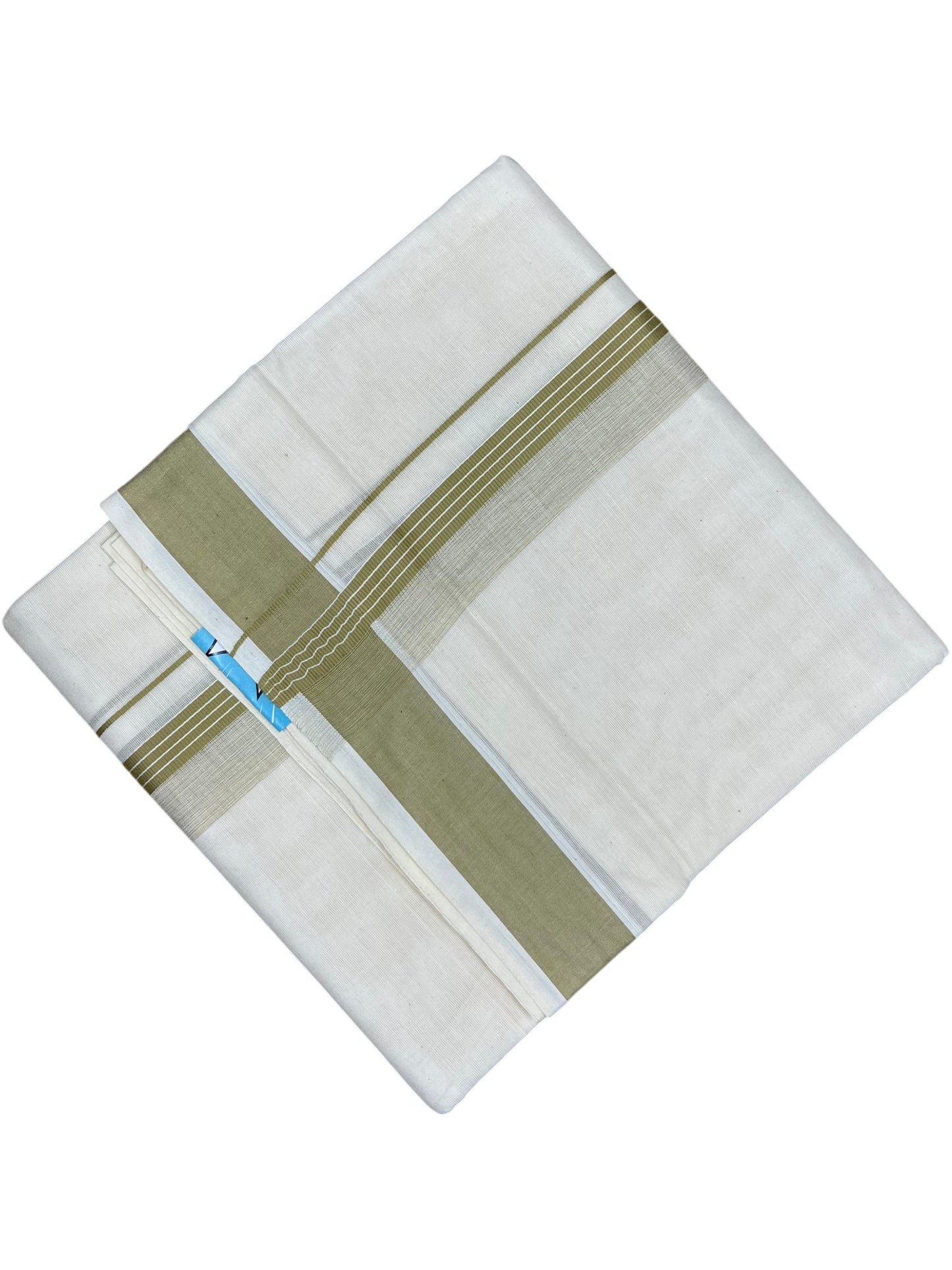 Southloom Pure Cotton Mundu with Olive Green Border (South Indian Kerala Dhoti)